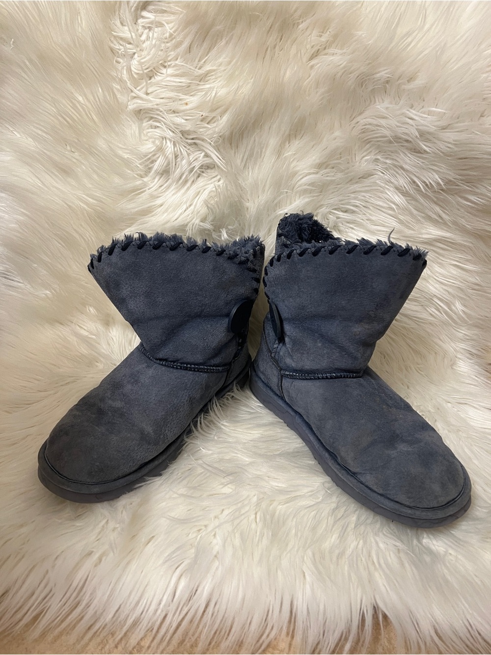 Lamo Women’s Blue Suede Ankle with button accent Winter Boots